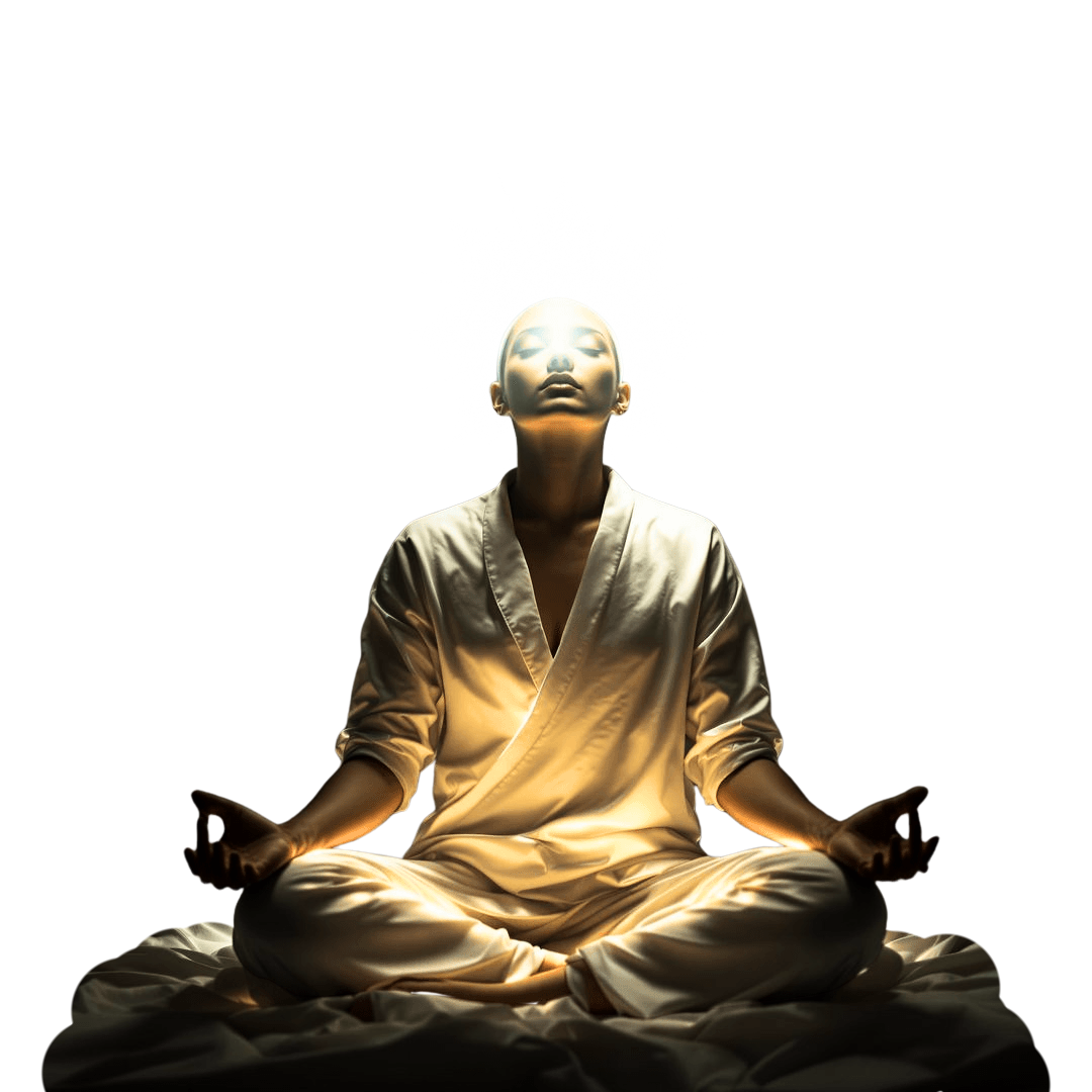 Persona meditando con luz interior